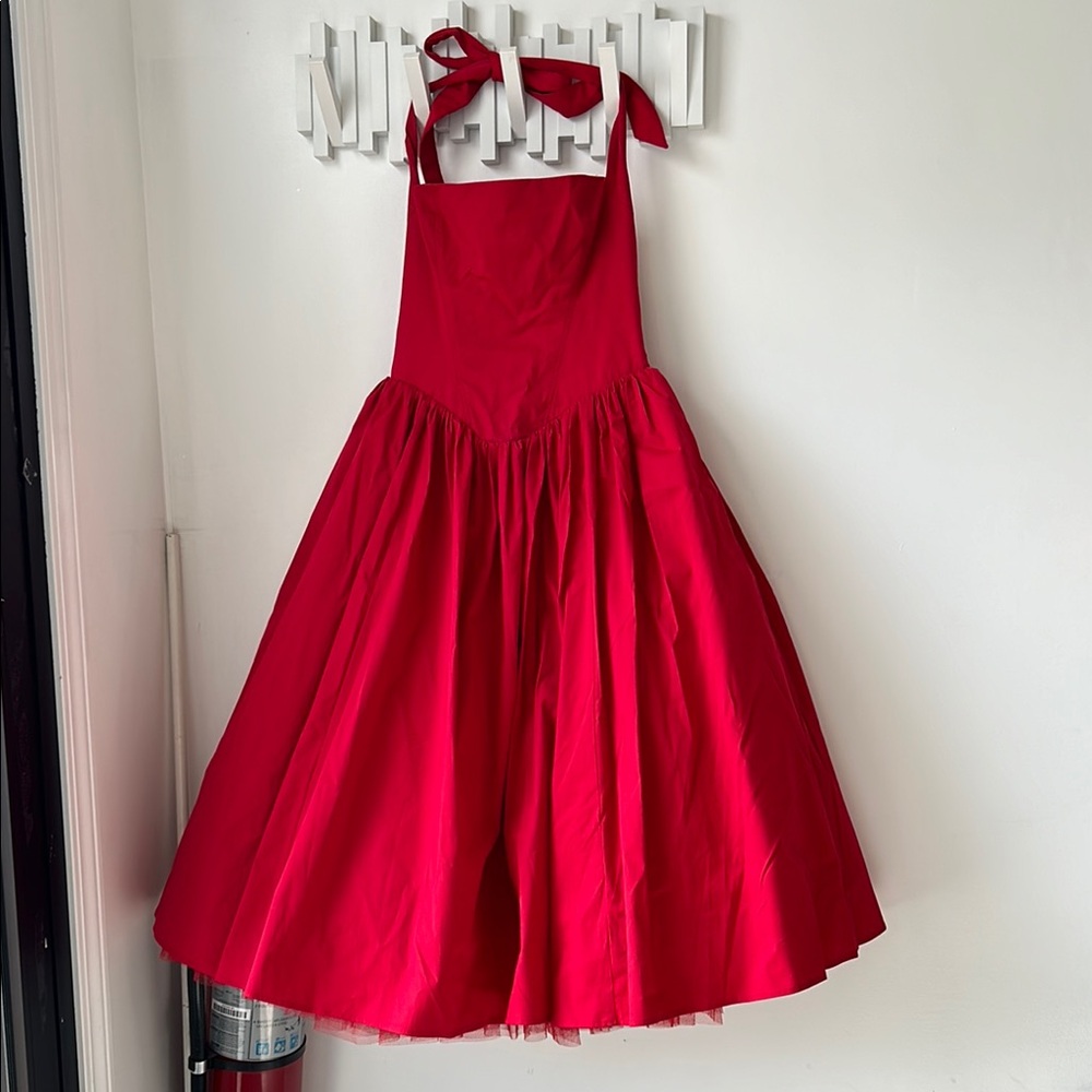 Elegant Red Halter Dress